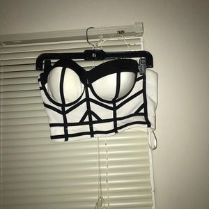 black and white strapless corset back top